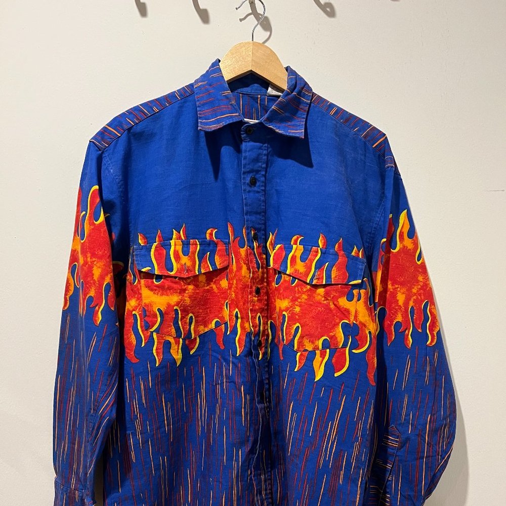 Vintage 90’s "Western Plains Trading Co" Button Up Shirt - Cowboy Flames